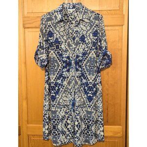 CAbi Blue and White Patterned Dress
